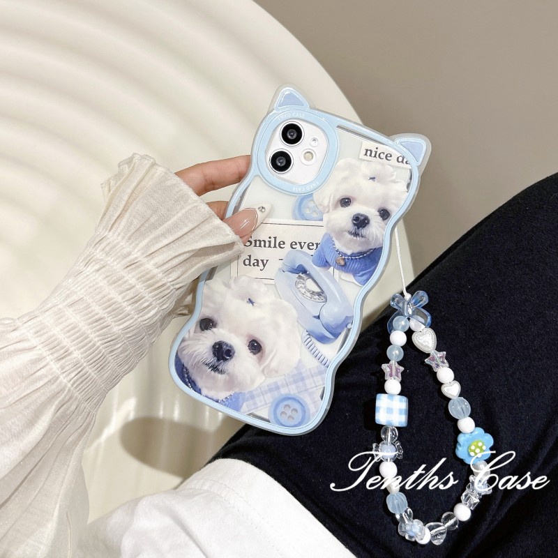 IPHONE Kompatibel Untuk Iphone14 13 12 11 Pro Max X XR Xs Max8 7 6 6s Plus Se2020Telinga Kucing Soft Cover Motif Anjing Kecil Yang Lucu Casing Ponsel Dengan Lanyard