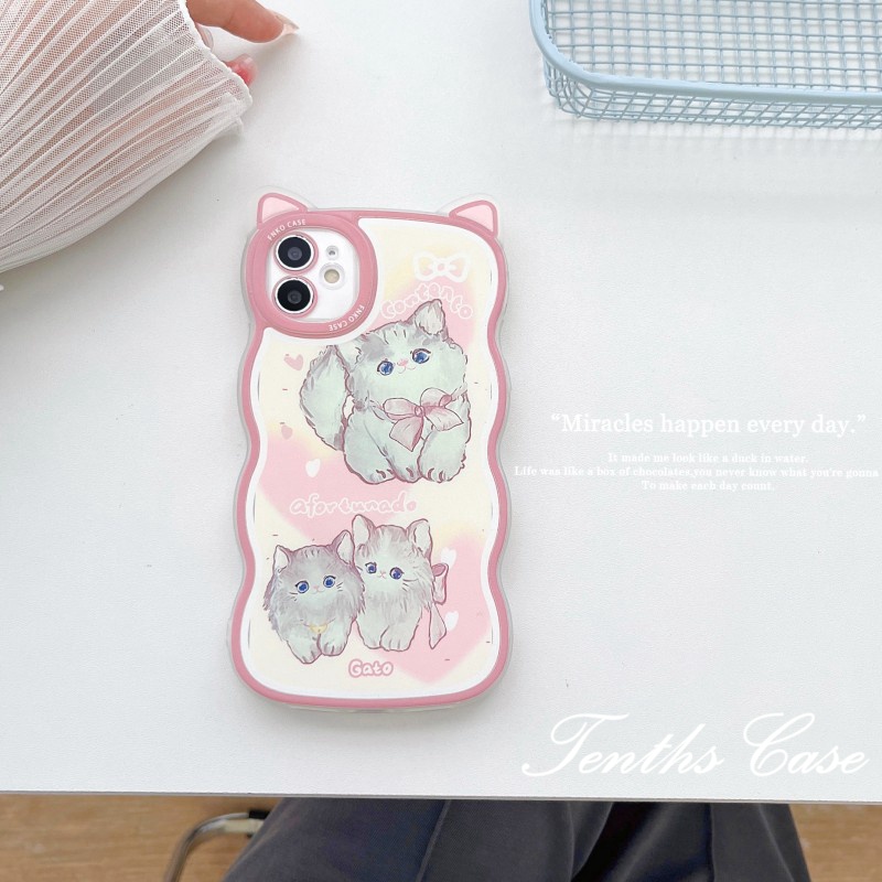 IPHONE Kompatibel Untuk Iphone14 13 12 11 Pro Max X XR Xs Max8 7 6 6s Plus Se2020Telinga Kucing Soft Cover Motif Kucing Lucu Casing Ponsel Dengan Lanyard