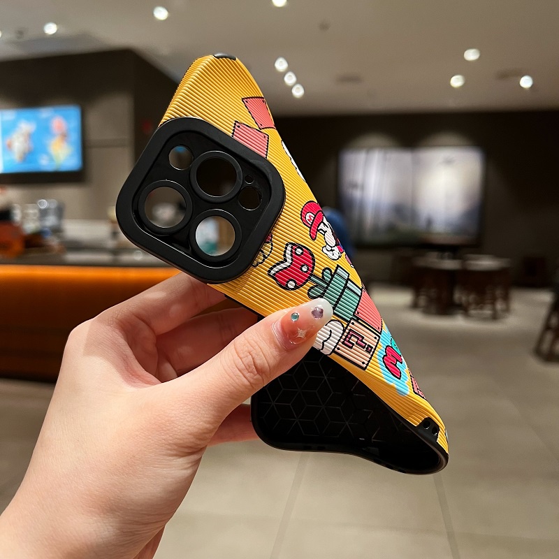 IPHONE Soft case Pelindung Kulit Tekstur Vertikal Mario Kartun Untuk Iphone14 13 12 11 Pro Max X XR XS Max7 8 Plus