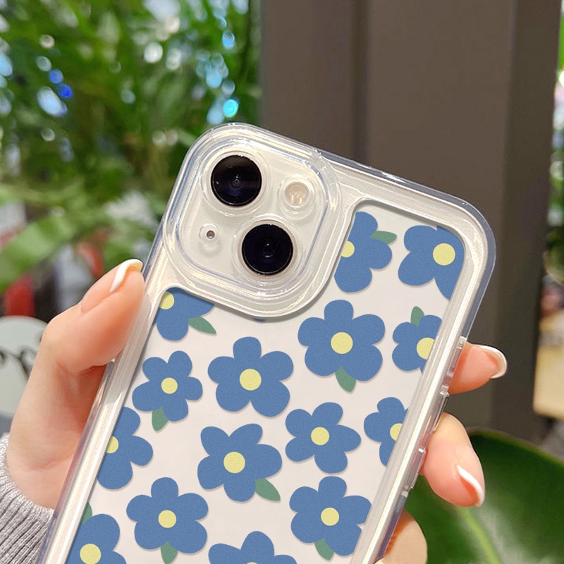 Casing Bunga Biru Untuk Redmi Note10 11 11E 11S 12 8 8T 9 9S 10 Xiaomi 11T 12T 13Pro 13 Mi 10 10 Pro 10T Lite 10T 11 12 Poco F3 F4 M3 X3 X4 X5 Pro Akrilik Space Cover Belakang TPU