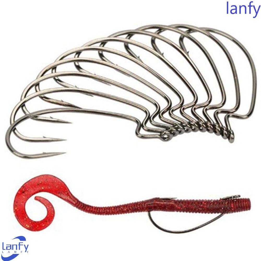 Lanfy Kail Pancing Fishing Tackle 10pc/Box Soft Lure jerk Hooks Offset Fishhook Engkol Kait Berduri Kunci Super Kait Berduri