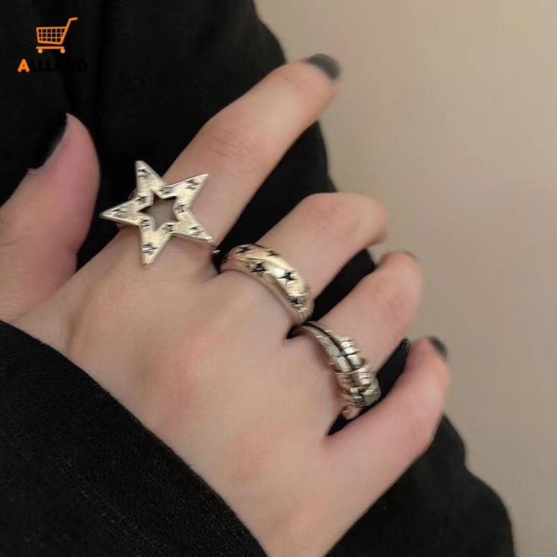 Gelap Hip Hop Pentagram Logam Pembukaan Cincin/ Punk Harajuku Adjustable Alloy Jari Cincin/ Vintage Geometris Bintang Cincin Perhiasan