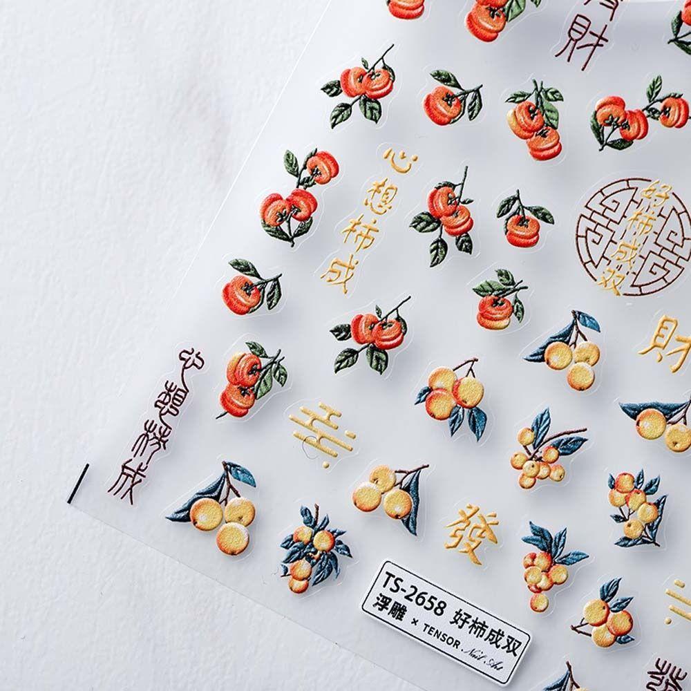 Mxbeauty Stiker Kuku Warna-Warni 3D Relief Manicure Bunga Stiker Dekorasi Kuku Gaya China Untuk Wanita