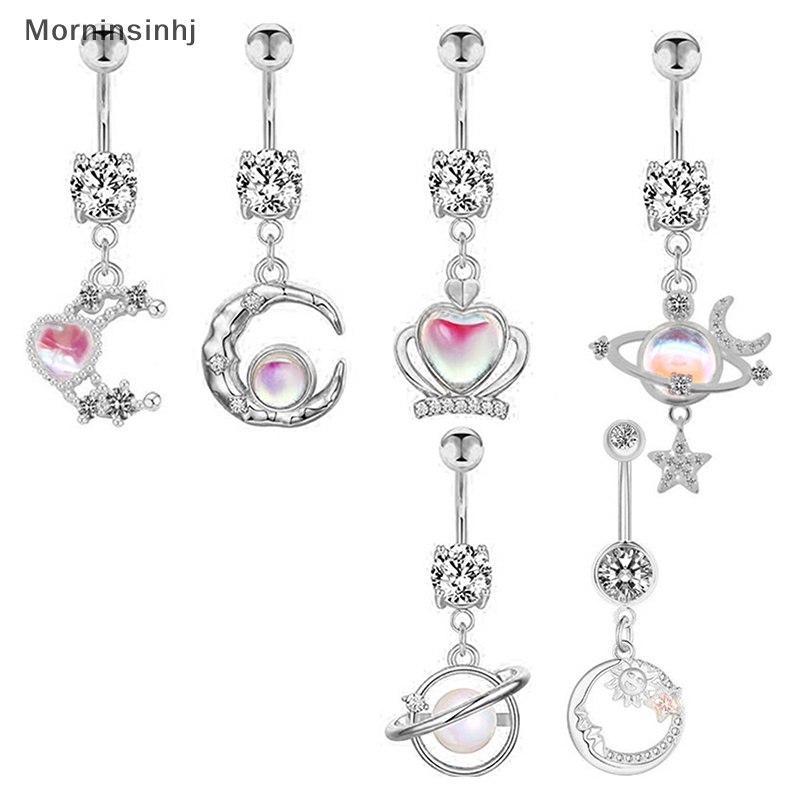 Mornin Cincin Pusar Planet Stainless Steel Terang Bulan Bintang Pusar Menjuntai Belly Button Rings Untuk Wanita Perhiasan Tubuh id