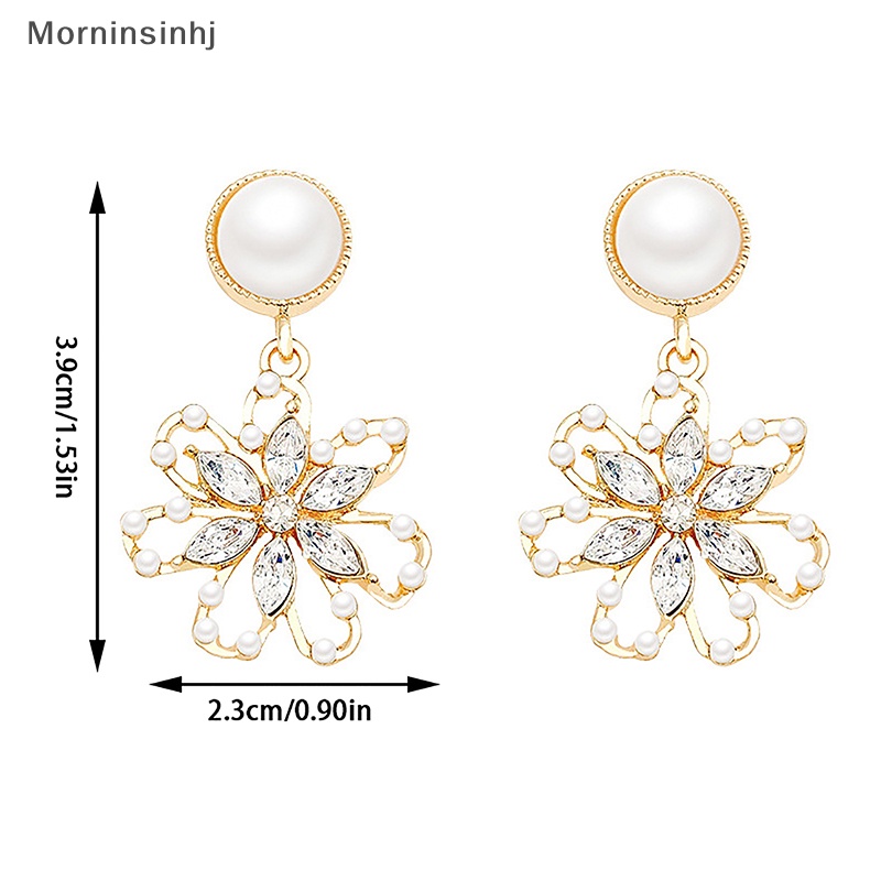 Mornin 1pasang Anting Mutiara Fashion Warna Silver Anting Liontin Bunga Perhiasan Alloy All-Match Temperamen Ear Stud Untuk Wanita Hadiah id