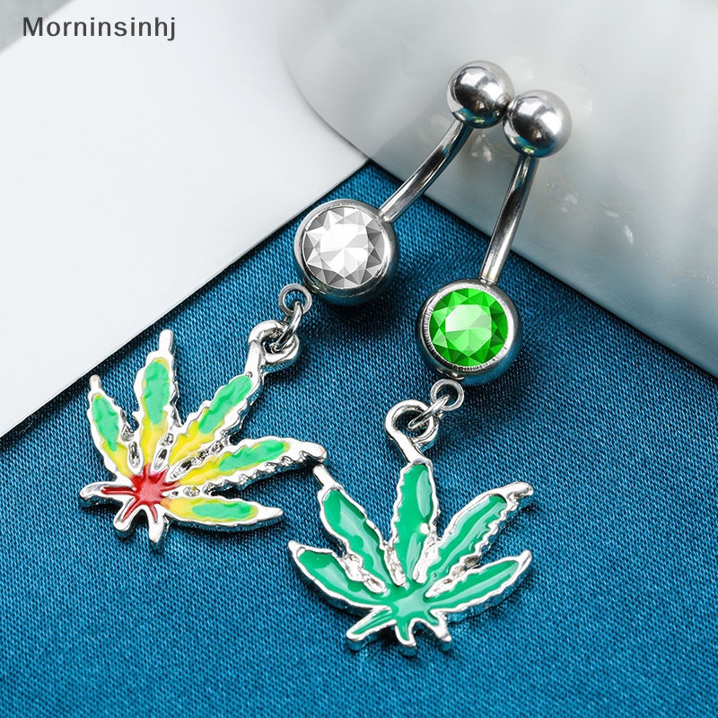 Mornin Fashion Maple Leaf Pusar Belly Button Rings Kristal Zirkon Liontin Pusar Cincin Perhiasan Tubuh Untuk Wanita id