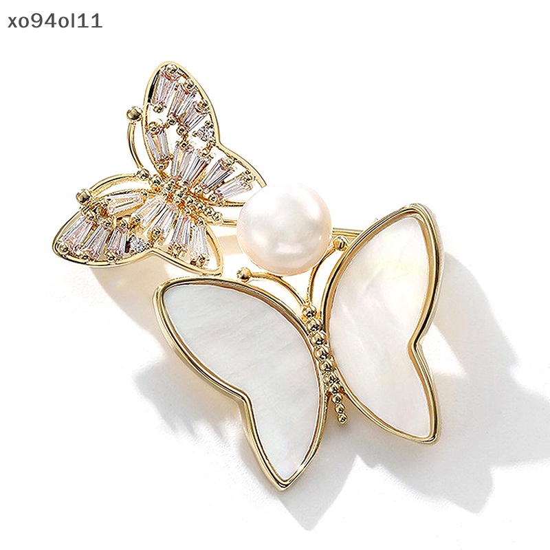 Xo Cubic Zircon Double Butterfly Bros Wanita Mutiara Serangga Bros Hadiah Dekor OL