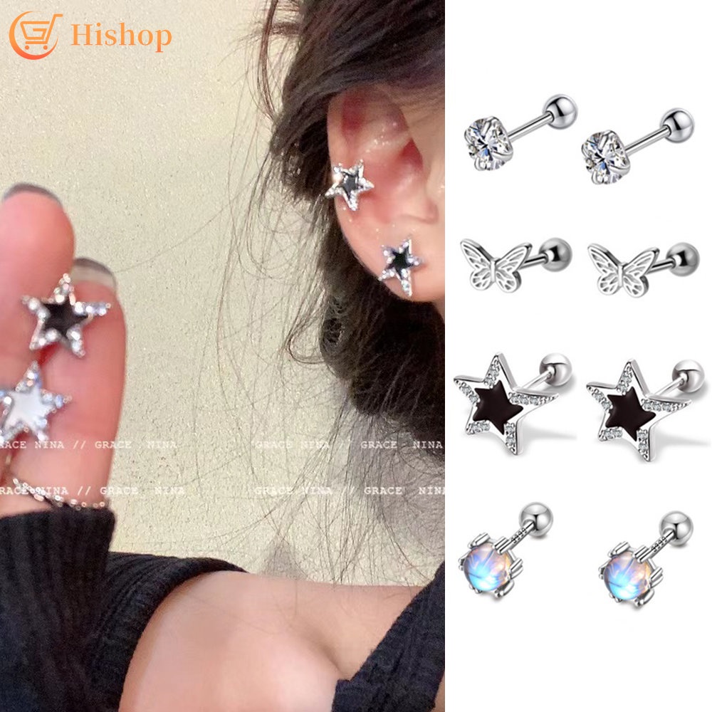 Anting Kristal Perak Untuk Wanita Zirkon Hati Bintang Kupu-Kupu Bunga Stud Earings Aksesoris Fashion Perhiasan