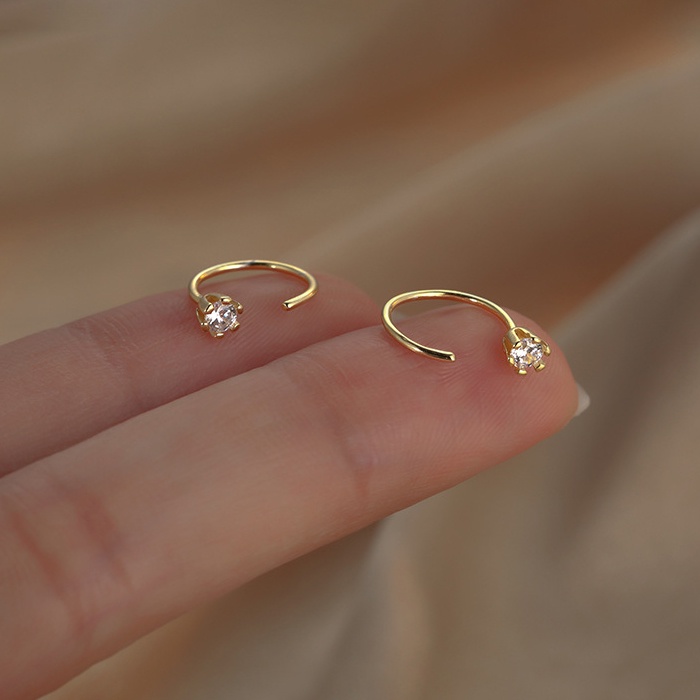 Ay(cn) Anting Tusuk Simple Zircon Hoop Anting Kristal Emas Silver Untuk Aksesoris Perhiasan Wanita