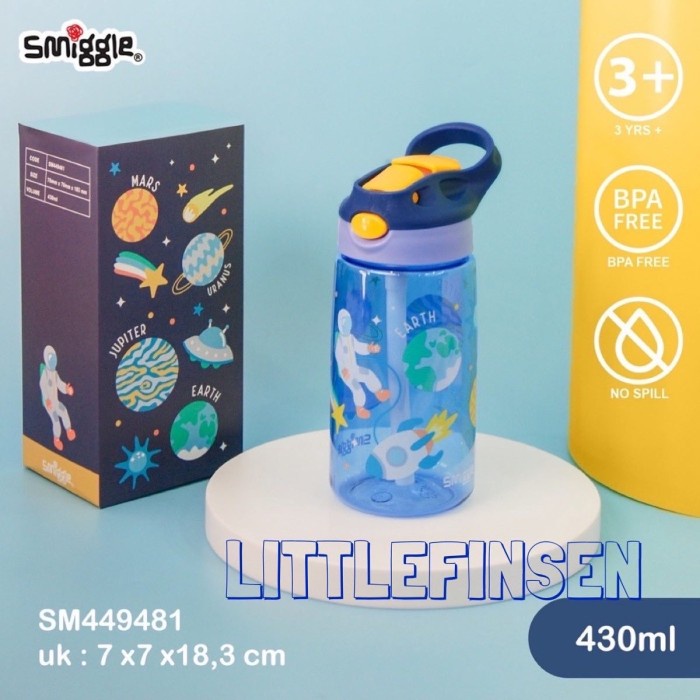 SALE SMIGGLE junior Botol Air Minum Anak Sedotan silicone 430ml dan 750ml - 450 ml astronot Termurah