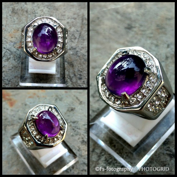 Cincin Mewah Batu Mulia Kecubung Asihan Ametis Amethyst Crystal