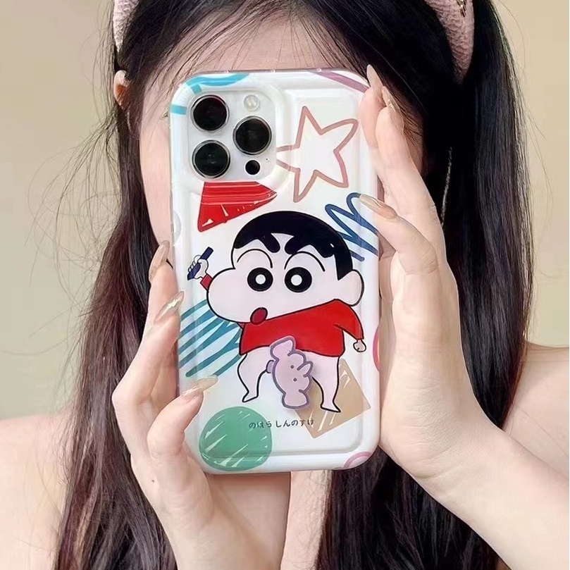 【Rotatable Toy】 So Cute Funny Crayon Shin-chan Airbag Soft Case for IPhone X XR XS Max 11 12 13 14 Pro Max 14 Plus Women Girl Lovely elephant Cartoon Phone Case Anime