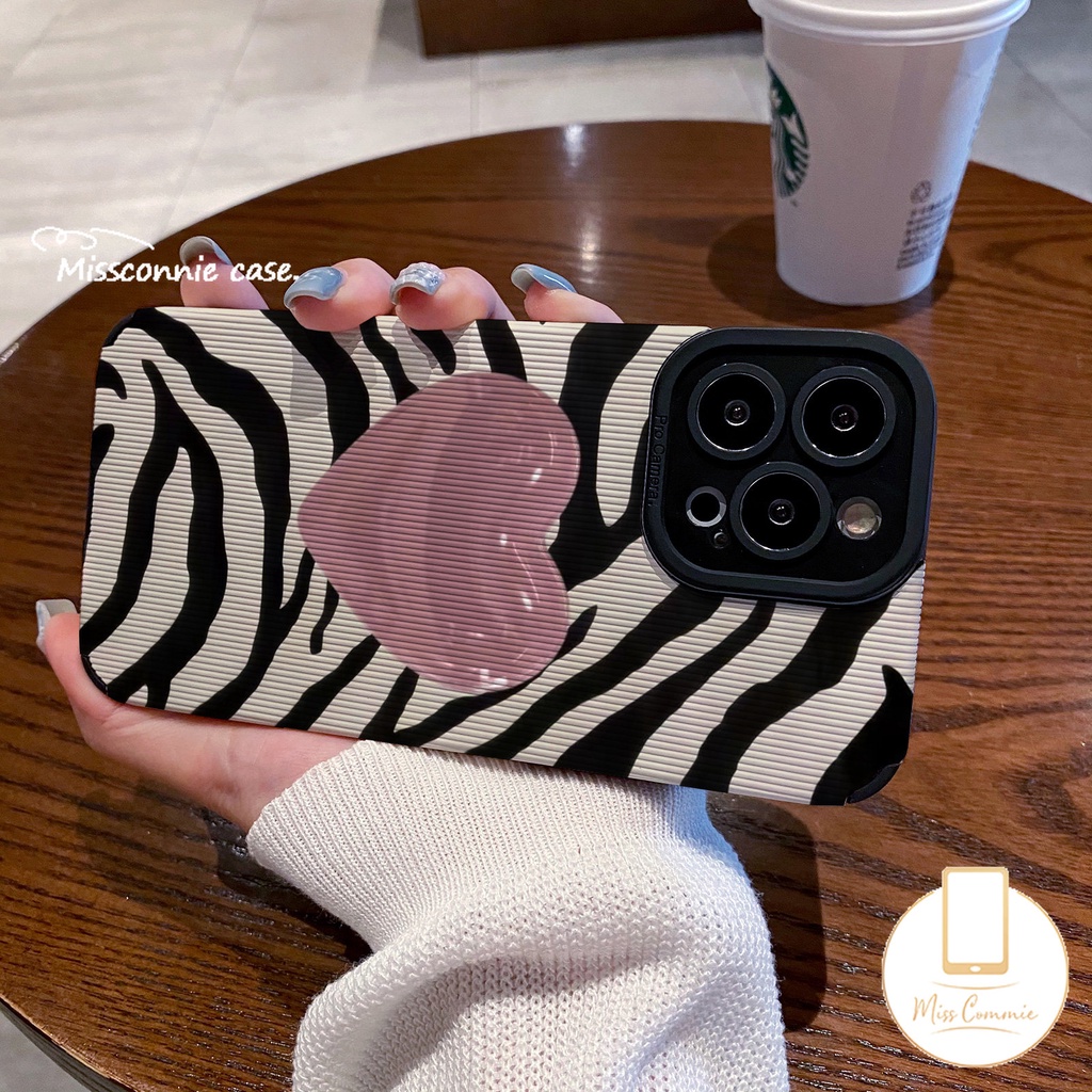 IPHONE Seni Garis Tidak Teratur Motif Zebra Cinta Hati Casing Ponsel Kompatibel Untuk Iphone7 8 Plus11 13 14 7Plus XR 12 Pro MAX X XS MAX Mewah Tekstur Kulit Shockproof Cover