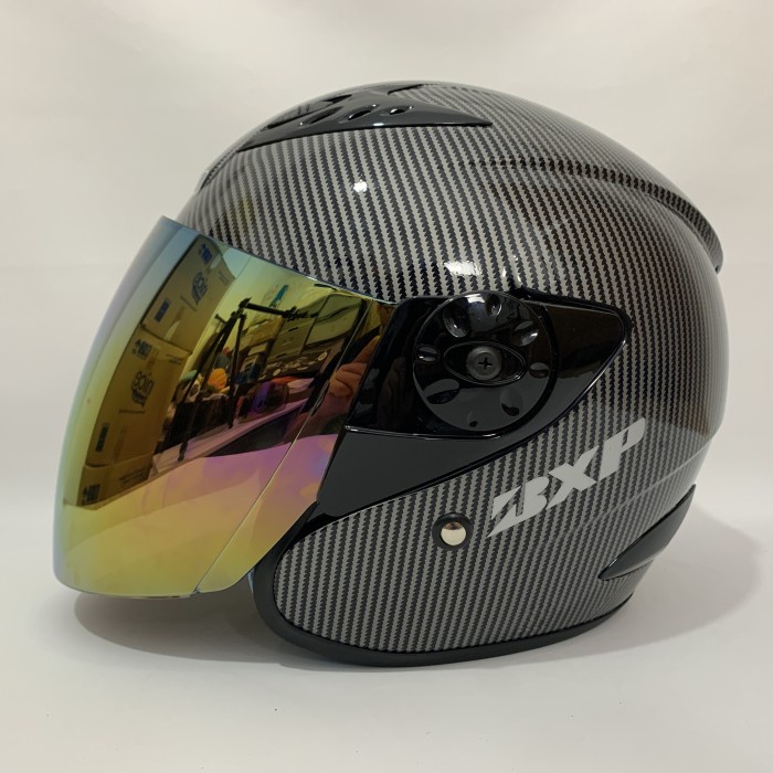Helm Vision 2 Carbon Glossy - Kaca Iridium Silver Rainbow Pelangi - Vision Clear
