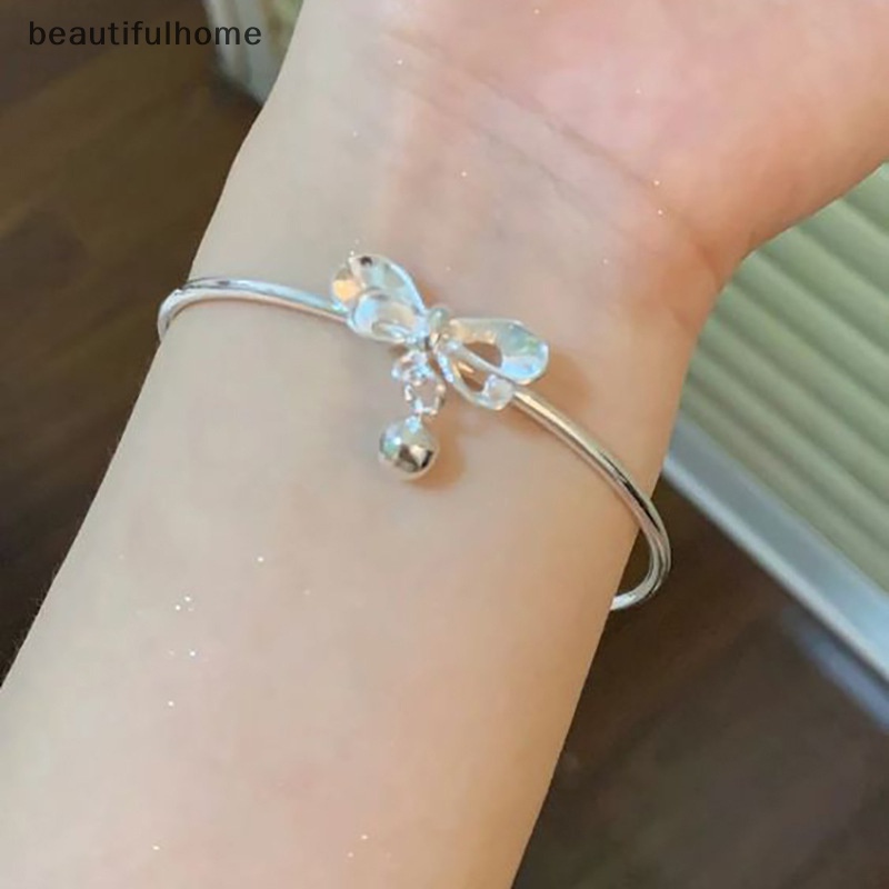 {beautifulhome} Fashion Perak Wanita Busur Bell Gelang Adjustable Untuk Lady Gelang Pesta Pernikahan Perhiasan Kekasih Hadiah Liburan.