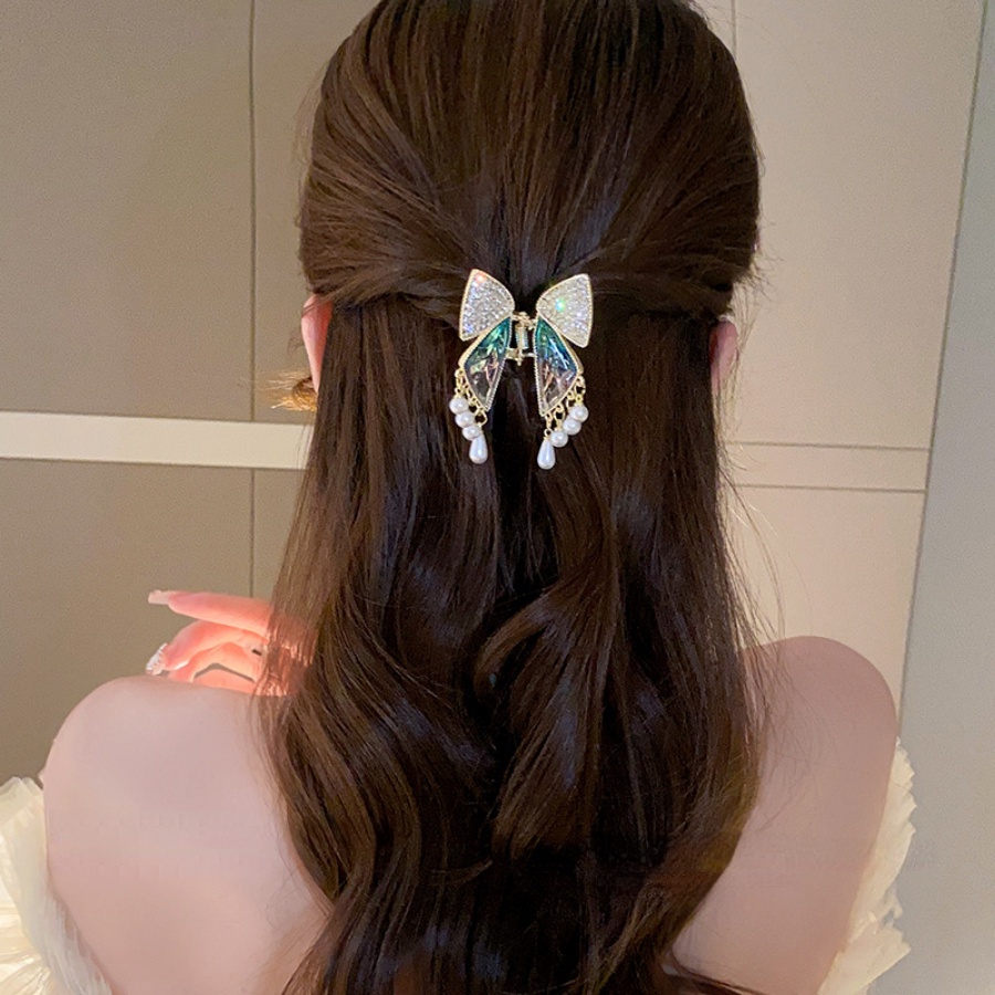Alloy Kupu-Kupu Berlian Imitasi Klip Rambut Kristal Mutiara Rumbai Jepit Rambut Hair Claw Woman Aksesoris Rambut