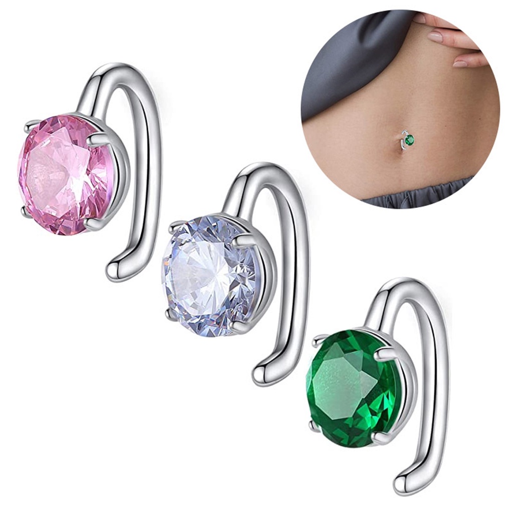 1pc Cincin Perut Tindik Zirkon Warna-Warni Warna Solid Kristal Stainless Steel All-match Perhiasan Tubuh Seksi Pantai Aksesoris