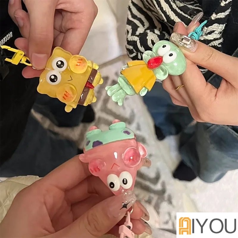 Spongebob Patrick Star Gantungan Kunci Kawaii Anime Kartun Tas Liontin Aksesoris Mobil Key Ring Untuk Wanita Pria Hadiah Mainan Anak