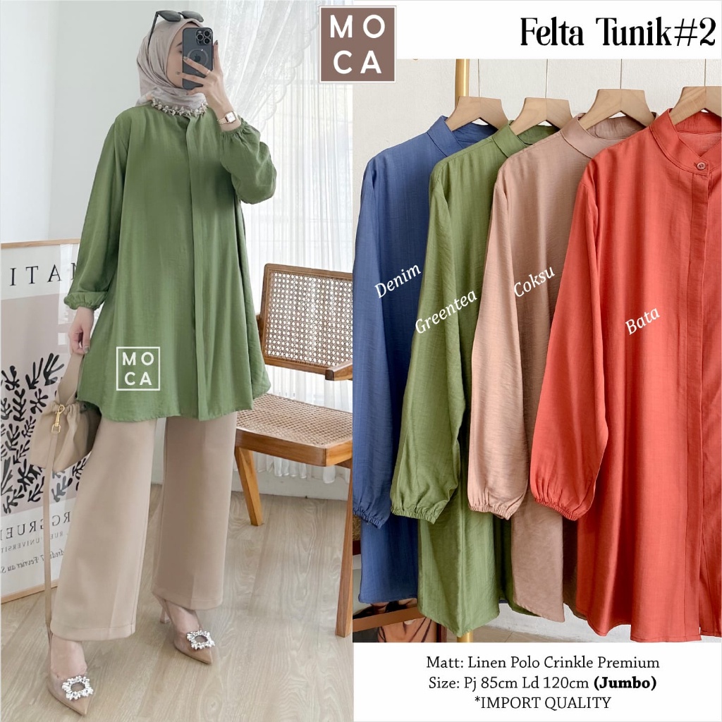 FELTA TUNIK #2 Jumbo ORI MOCA | Ld120 Linen Polo Crinkle Premium