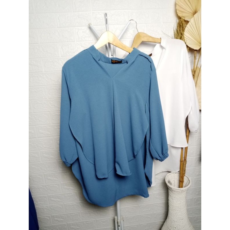 Livia Blouse Wanita Polos Blus Kemeja Outer Lady Crush Premium Baby Crush Korean Style belah depan panjang belakang terbaru kekinian hits ootd olivia muslim