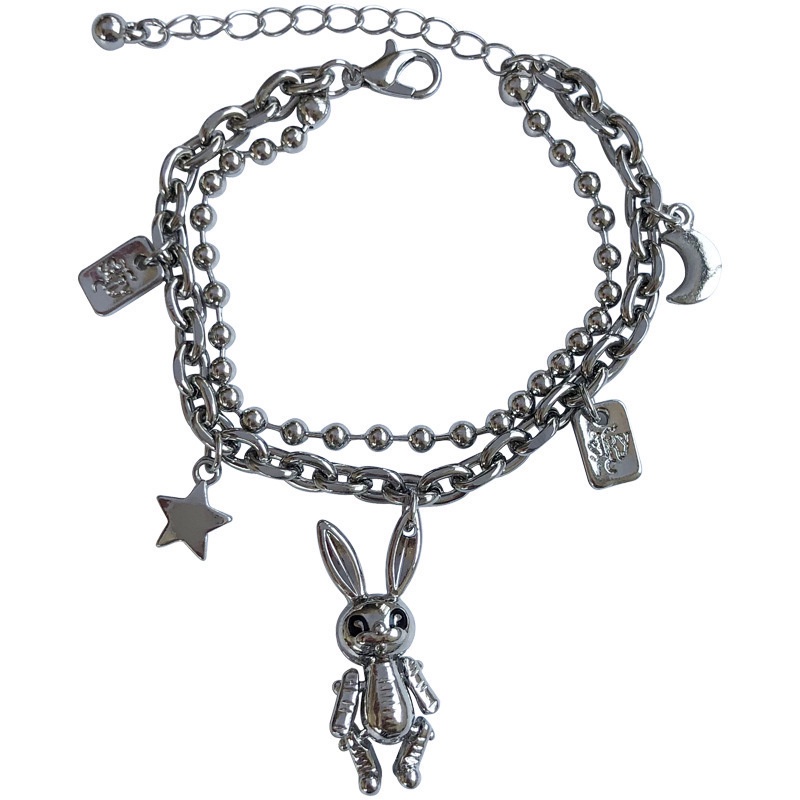 Eropa Amerika Hip-Hop Double-Layer Gelang Unik Jalan Menembak Influencer Kelinci Gelang Spaceman Bear Rabbit