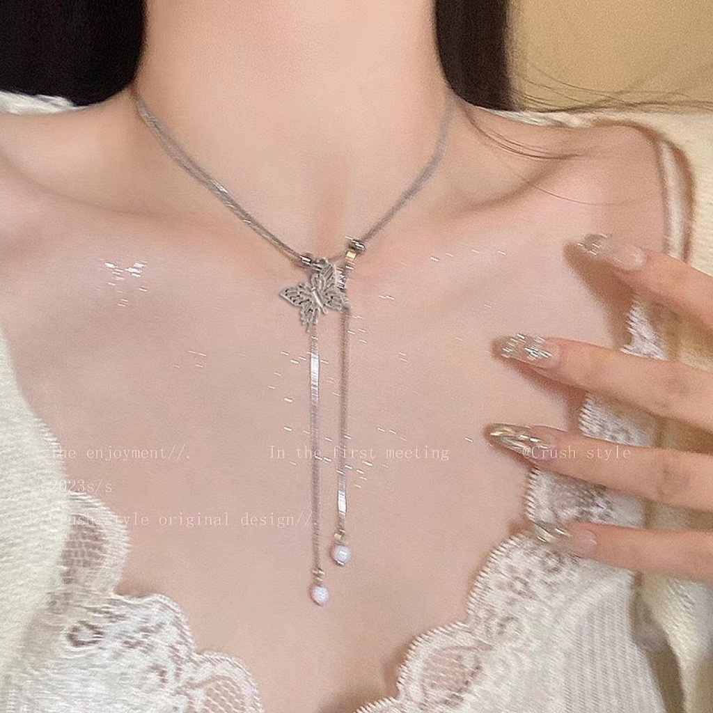 Berbagai Cara Untuk Memakai~ Kalung Rumbai Kupu-Kupu Peri Super Wanita Desain Niche Mewah Ringan High-End Kalung Rantai Klavikula