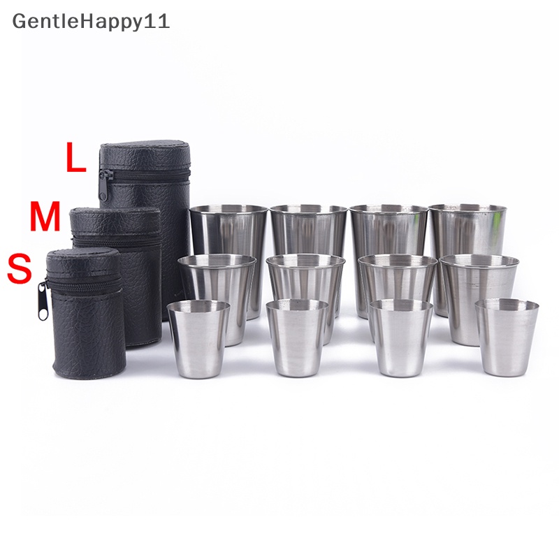 Gentlehappy 4pcs Stainless Steel Cover Mug Camping Cangkir Minum Kopi Teh Bir Dengan Case id