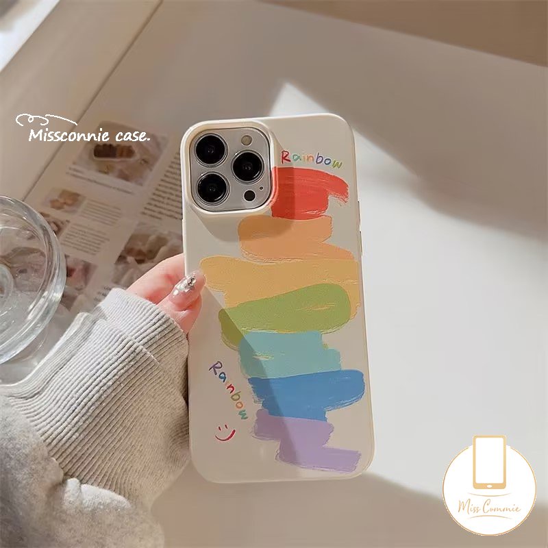 IPHONE Doodle Cat Warna-Warni Pelangi Case Kompatibel Untuk Iphone11 13 14 12 Pro Max 7Plus XR X XS Max7 8 Plus SE 2020 Glossy Halus Shockproof Lembut Tpu Penutup Belakang