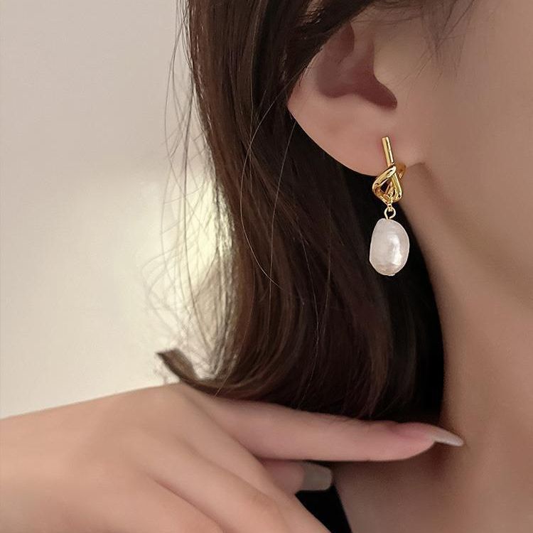 Anting Mutiara Barok Vintage Prancis Dengan Temperamen Mewah Ringan, Anting Simpul2023Wanita Baru