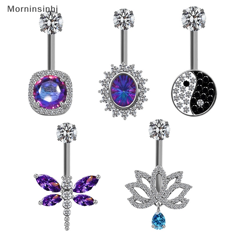 Mornin Capung Lotus Tetesan Air Delapan Trigram Kristal Pusar Cincin Benang Tusukan Pusar Cincin Tubuh Studs Perhiasan id