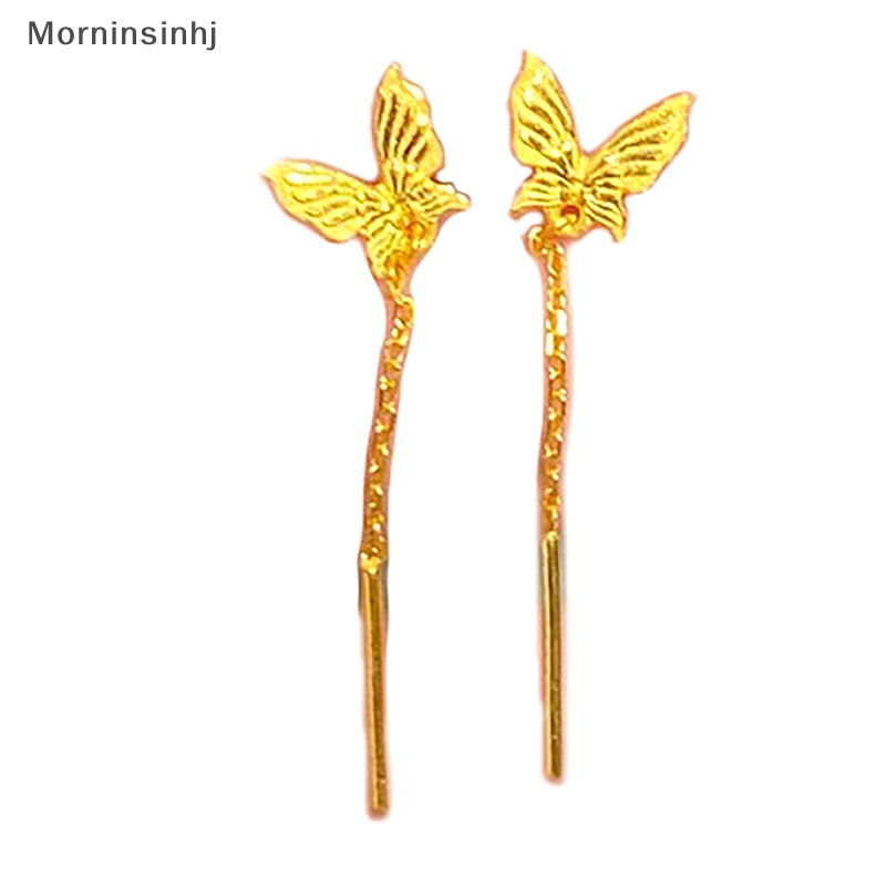 Mornin 1pasang Warna Emas Kupu-Kupu Rumbai Kawat Telinga Fashion Drop Ear Line Anting Gantung Panjang Untuk Wanita Aksesoris Telinga Perhiasan id