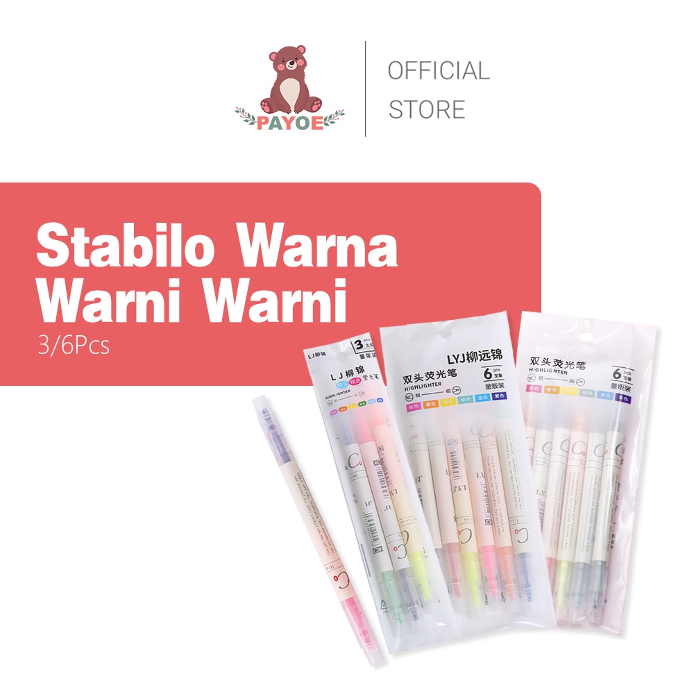 

PAYOE Highlighter Pen 6 Warna Stabilo Set Warna Warni