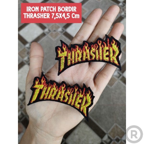 Bordir ( TINGGAL SETRIKA ) IRON PATCH BORDIR THRASHER PATCH IRON COWOK EMBLEM BORDIR BAJU TAMBALAN K