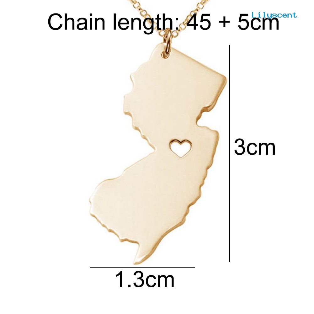 [LS]Fashion Unisex New Jersey Map Pendant Charm Rantai Kalung Perhiasan Halus Hadiah