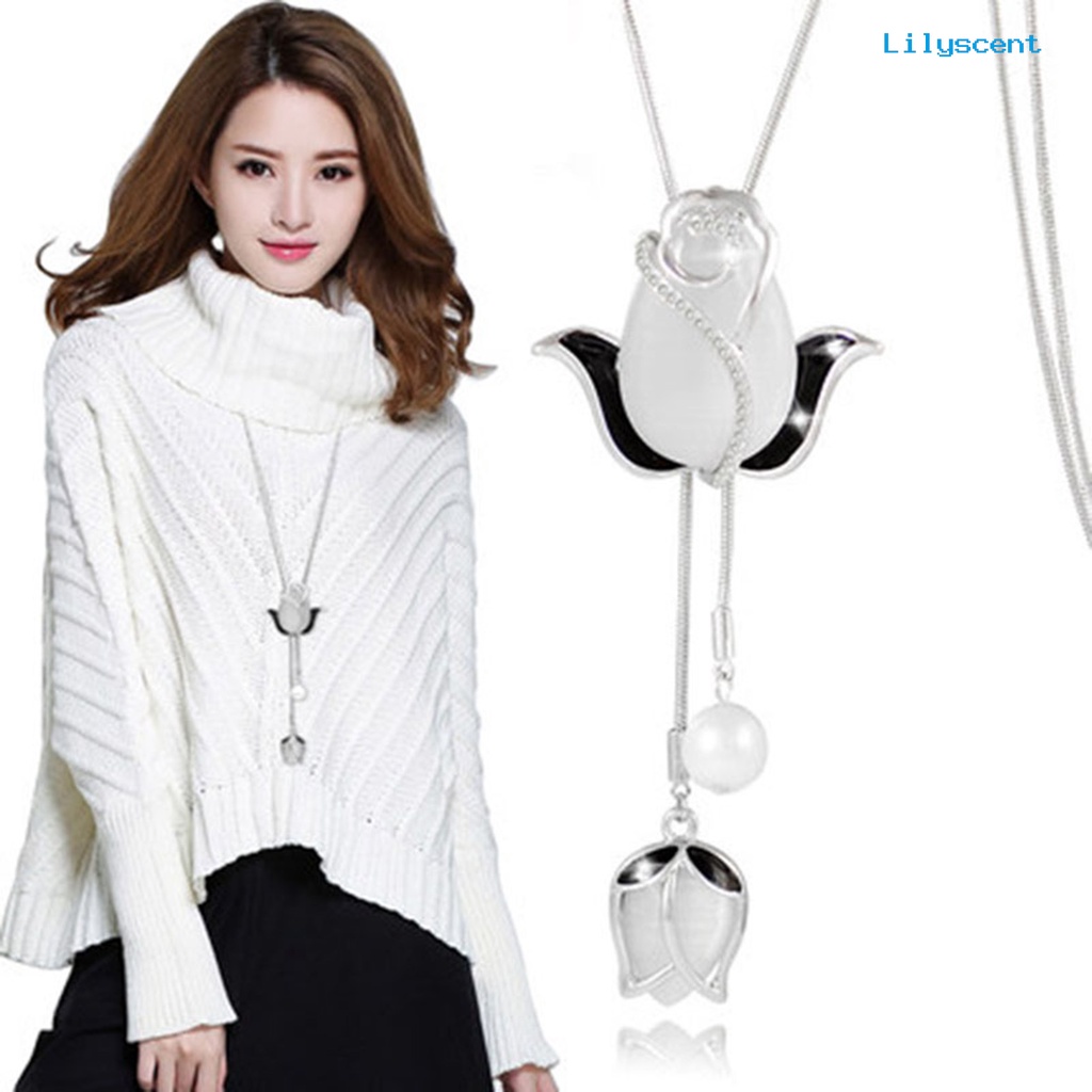 [LS]Wanita Kalung Bersinar Berlian Imitasi Bertatahkan Tulip/Rose Bunga Swan/Bow Rumbai Charms Dress-Up Beberapa Gaya Sweater Panjang Rantai Gaun Pesta Kalung Perhiasan Hadiah