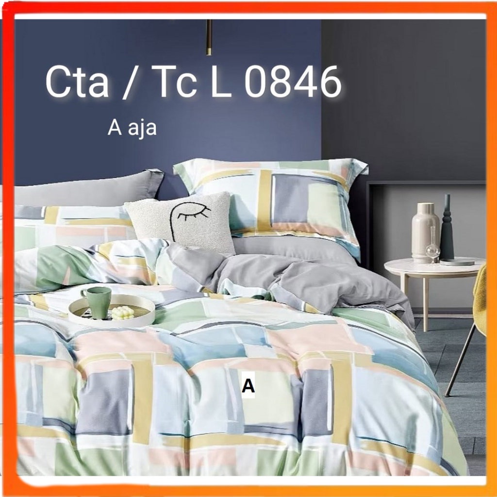 TERBARU BASE Bedcover Set 180x200 TC Lessel 40s Sutra Satin Cool Smooth Bed Cover + Sprei Dan Sarung