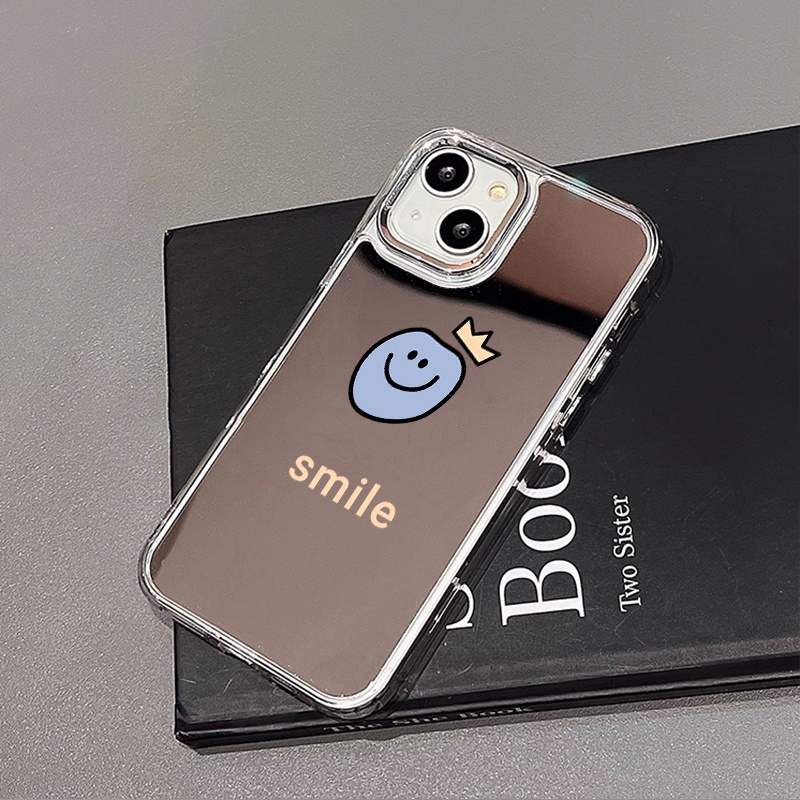 IPHONE Smile Emoji Mirror Phone Case Kompatibel Untuk Iphone11 12 13 14 12Pro 13Pro 14Pro Pro Max XR X XS Max Electroplating Tombol Perlindungan Mirror Cover