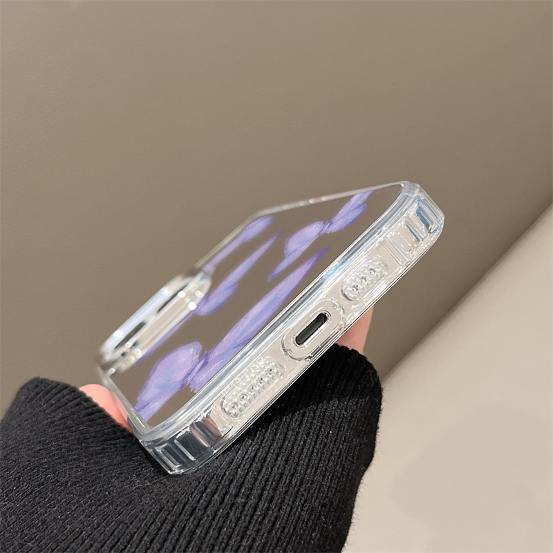 IPHONE Casing Ponsel Cermin Kupu-Kupu Ungu Kompatibel Untuk Iphone11 12 13 14 12Pro 13Pro 14Pro Pro Max XR X XS Max Electroplating Tombol Perlindungan Mirror Cover