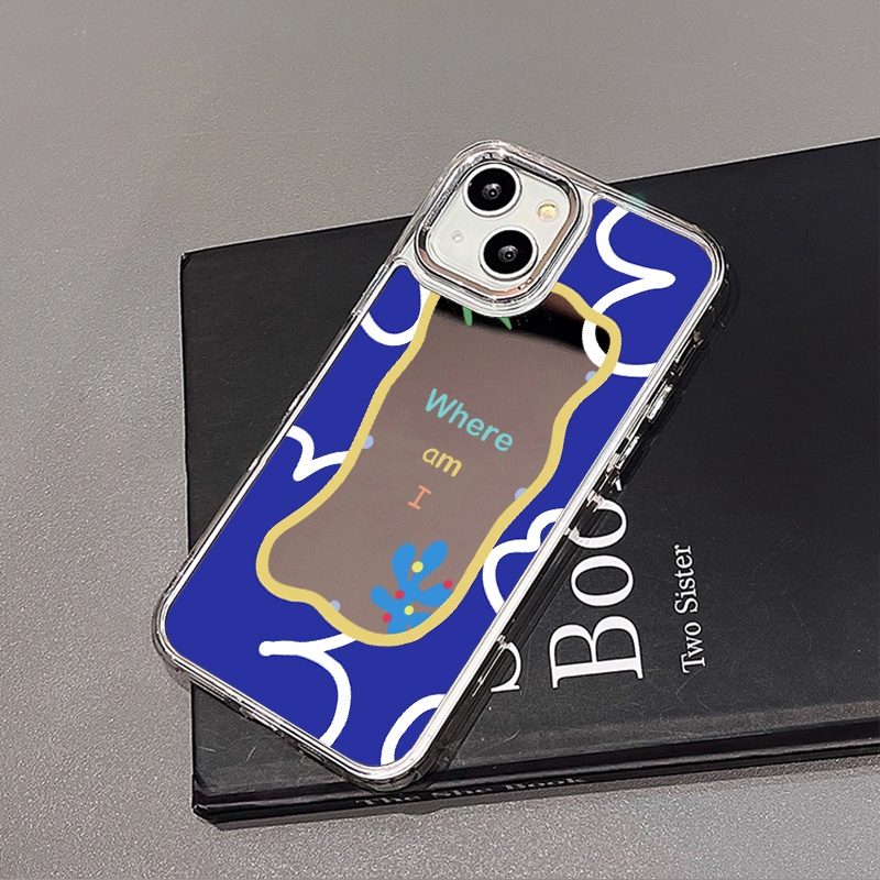 IPHONE Casing Ponsel Cermin Lukisan Biru Terang Kompatibel Untuk Iphone11 12 13 14 12Pro 13Pro 14Pro Pro Max XR X XS Max Electroplating Tombol Perlindungan Mirror Cover