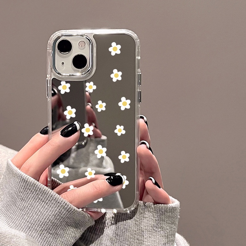 IPHONE Casing Ponsel Cermin Daisy Kecil Kompatibel Untuk Iphone11 12 13 14 12Pro 13Pro 14Pro Pro Max XR X XS Max Electroplating Tombol Perlindungan Mirror Cover