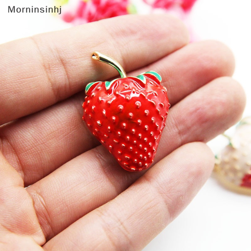 Mornin Fashion Enamel Merah Strawberry Wanita Pin Bros Kerah Lapel Lencana Perhiasan Hadiah id