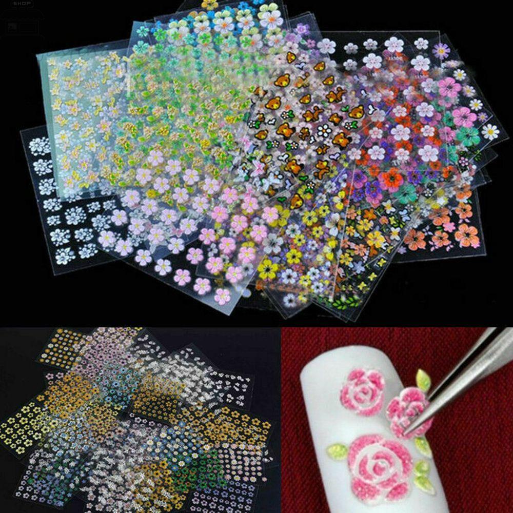 AUGUSTINA Agustina Nail Art Sticker Decals Dekorasi Desain Bunga 3D Isi 50lembar Tips Manikur Bunga