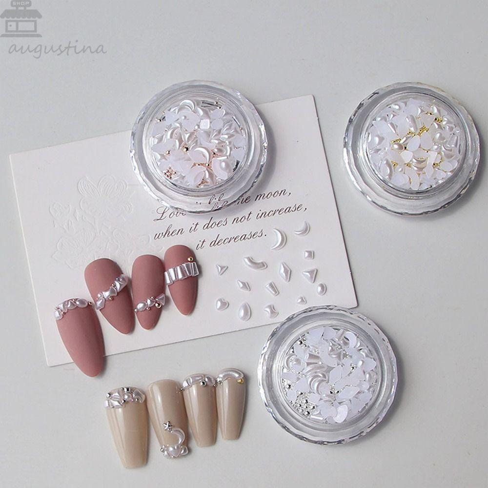 AUGUSTINA Agustina Mini Manicure Dekorasi Water Drop Putih Bersih Tekstur Halus Kotak Mutiara Nail Art Charms