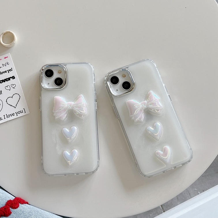 Silver Camera Bowknot Love Soft TPU Case HP iP iPhone 12 13 14 Pro Max 11 FTD Girl Woman Casing Apple