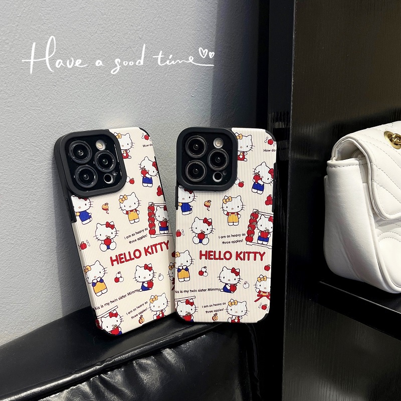 IPHONE Untuk Iphone14 13 12 11 Pro Max X XR XS Max7 8 Plus Kartun Lucu Hello kitty Tekstur Vertikal Pelindung Kulit Soft case