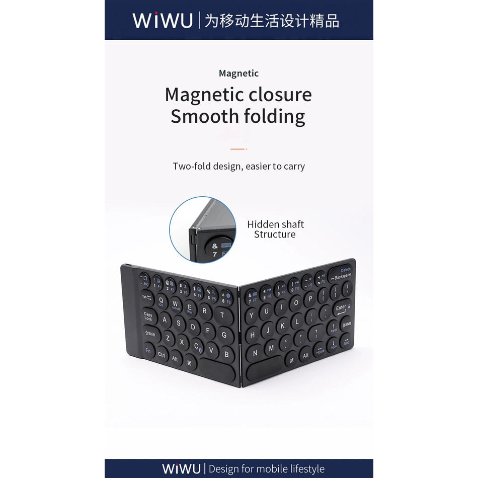 WIWU Portable Wireless Mini Keyboard Foldable for iPad Tablets Windows iOS