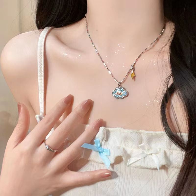 Gaya Keren Manis Niche Desain Rasa Awan Petir Manik-Manik Kalung Perempuan Gaya Baru Warna-Warni Rantai Klavikula Unik Unik Uni