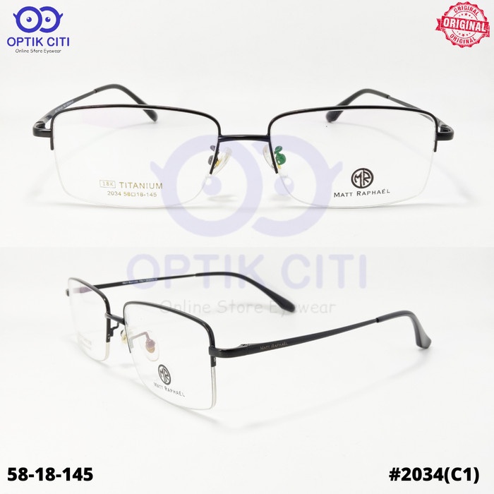 Frame Kacamata Pria Size Lebar Half Frame Matt Raphael MR 2034 Titanium Original Size Besar