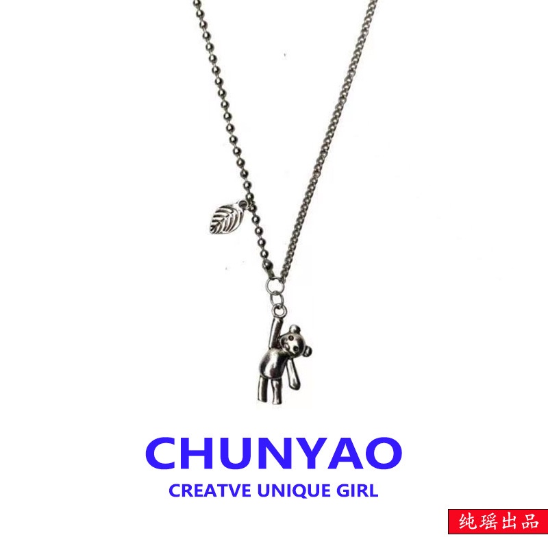 Korea Korea ins Harajuku Style Dark Rabbit Bear Pendant Kalung Titanium Steel Hip Hop Influencer Pria Wanita Trendy