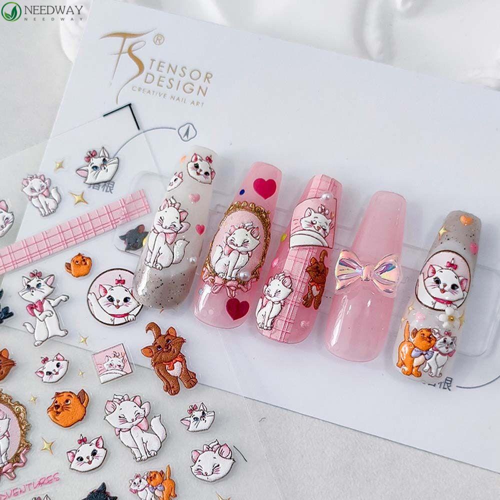 NEEDWAY Inuyasha Stiker Kuku Lucu Perekat Diri Inuyasha Cat Manicure Aksesoris Beruang Kartun Stiker Kuku